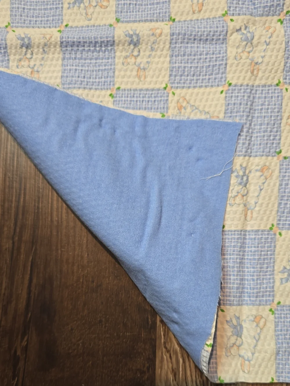 Blue and Cream Baby Lamb Quilted Blanket fabric cut out, needs to be sewn